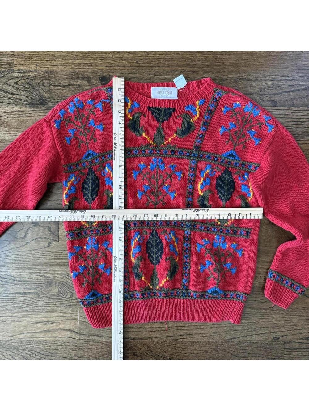 🌺 First Issue hand-knit floral sweater — XS (fits women’s XS/S or men’s XXS/XS) - Picture 5 of 6